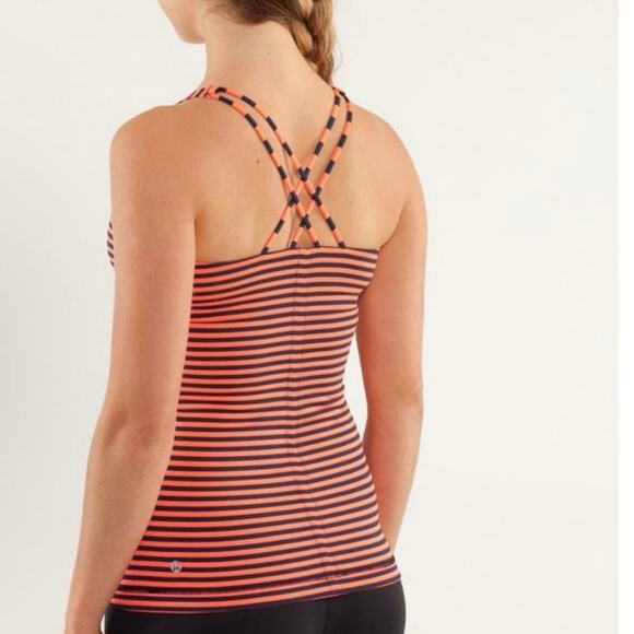 EUC - Lululemon Free To Be Tank Top in orange and navy striped pattern. Size 6 - Picture 2 of 7